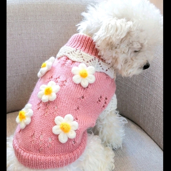 Other - Flower Power Mauve Pink Dog or Cat Medium Warm Knit Sweater